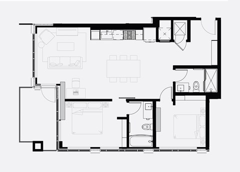 Floor plan for 2 beds, 2 baths, 930 sqft